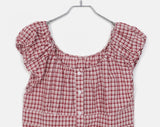 [Bag set] Rufus check cap sleeve shirring blouse