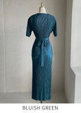 Ennis Pleated Wrap Strap Long One Piece