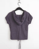 Padded Slav puff sleeve short-sleeved hooded T-shirt
