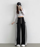 Side Two-Tone Snap Pin Tuck Wide Banding Training Pants