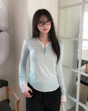 Lower See-through Hook V-Neck Long Sleeve