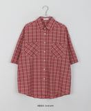 [unisex] Arima color pocket check over short sleeve shirt