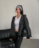 Wearing Stripe Two-Way Hooded Zip-Up