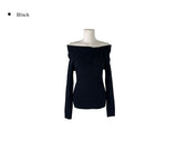 Fuzz Collar Rib Off-Shoulder Slit Long Sleeve Knit