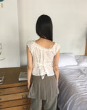 Shua lace punching ribbon puff blouse
