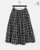 Solpa Check Flare Tiered Long Skirt