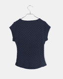 Cane Dot Frill Shirring Cap Short Sleeve T-Shirt