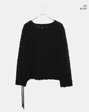 Ui punching ribbon strap round neck see-through long-sleeved knit