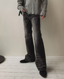Groove cat-washed rivet flare denim pants