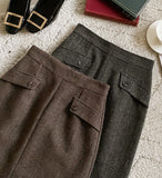 Jenner Herringbone H-Line Slit Long Skirt