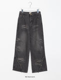 [unisex] Denim cut parachute washed denim pants