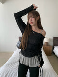 Camille Off-Shoulder Shirring See-Through Knit
