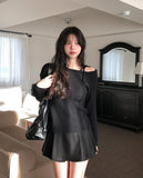 Eden Ribbon Strap Unbalanced Shoulder Ribbed Knit