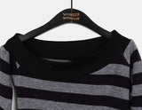 [Brushed Lining] Knockin Stripe One Shoulder Unbalanced Knit T-shirt