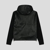 Don't Leather Knit Color Matching Hood Zip-Up