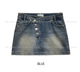 Hardy Unbalanced Button Low Denim Mini Skirt