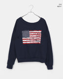 Murhit American Flag Printing One-Off Shoulder Long Sleeve Sweatshirt
