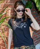 Angel Brooch Crop Short Sleeve Tee