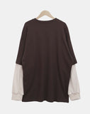 [Fake Layered] Dorin Overfit Layered Lettering Color Matching Long Sleeve T-Shirt