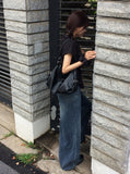 Deron Denim Washing Banding Snap Wide Pants