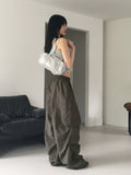 Bakin Nylon Cargo Two-Way Banding Long Wide Jogger Pants