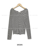 [U-BASIC] Seril Stripe U-Neck Long Sleeve Tee