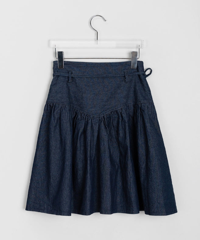 【BAON】Belmi Ribbon String Denim Midi Skirt BAON (バオン) - ベルミリボンストリングデニムミディスカート