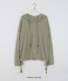 Nenti Linen Wood Beads Strap Shirring Hood Zip-up