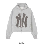 [Lining brushed] Curie New York Patch Damage Hooded Zip-up