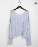 Api Wav Punching See-Through Rib Neck Long Sleeve Knit