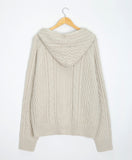 [unisex] Colmin two-way cable over knit hood zip-up cardigan