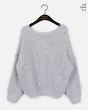Poville Snowflake Fluffy Off-Shoulder Boat Neck Knit