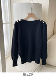 Blinged Lip Neck Button Pearl Knit
