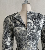 [PREMIUM] Dear Toile Pattern Puff Collar Jacquard Long One Piece (Belt Set)