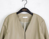 Tf No Collar V Short Leather Jacket