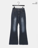 Deepin high waist hip pocket boot cut washed denim pants