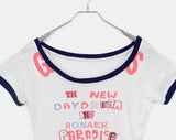 Fleet Off-Shoulder Lettering Print Ringer Color Matching Short Sleeve T-Shirt