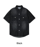 Wood slab denim short sleeve shirt