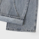 Curved Cut Line Pocket Point Wide Denim Pants