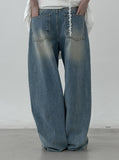 Necked raw damaged denim