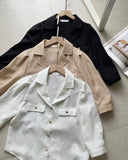 Boybi Collar Pocket Three Quarter Sleeve Jacket Blouse