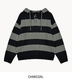 Stripe cable hood warmer knitwear