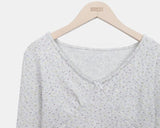 Rome Flower Ribbon V-Neck Long Sleeve T-Shirt
