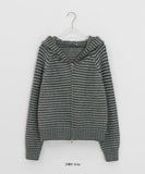 Runro Stripe Two-Way Hood Zip-Up Knit Cardigan