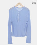 Pirun Tencel Layered Button Long Sleeve T-shirt