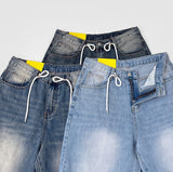 String Stopper Washing Long Wide Denim Pants