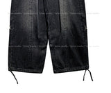 Folding pocket curved damage denim pants