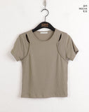 Picto Layered Shoulder Slit Short Sleeve T-Shirt