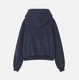 Navy Lettering Brushed Washing Hood Zip-Up