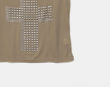 Chuking Cross Stud See-Through V-Neck Short Sleeve T-Shirt
